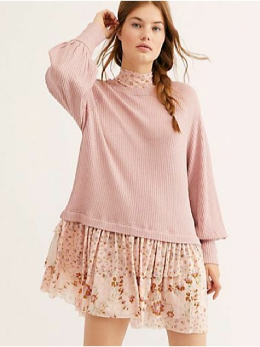 Free People Sweet Escape Thermal Floral Mini Dress Pink Medium